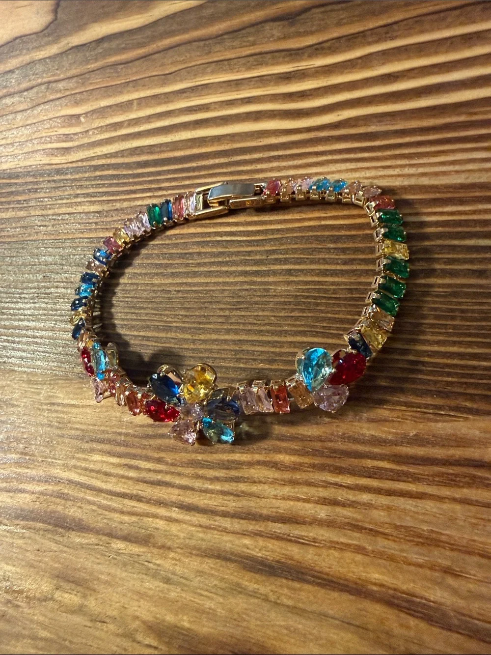 Gold Plated Multicolor Crystal Flower Tennis Bracelet - Women Jewelry